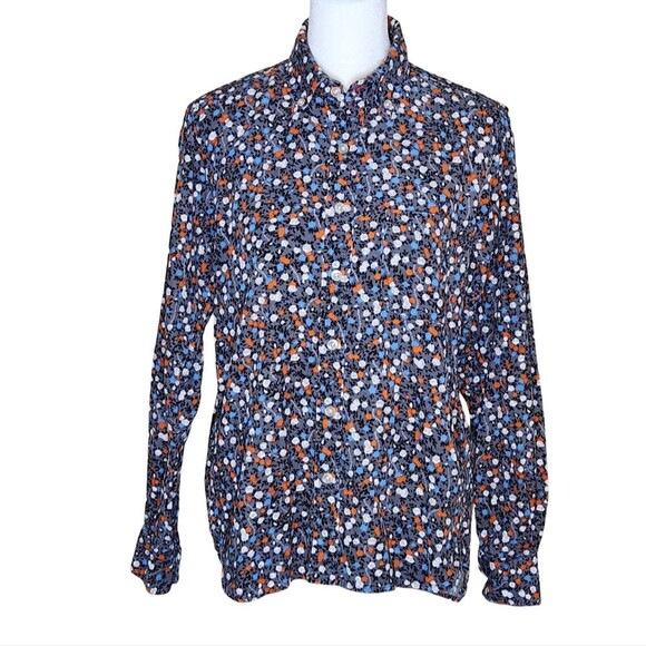 Beams Heart Corduroy Button Down Shirt Gray Blue Orange Floral Women's Small - Picture 1 of 10